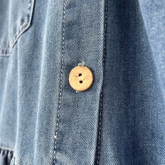 Button-Front Tiered Denim Shirt Dress - Blue - Picture 3 of 6